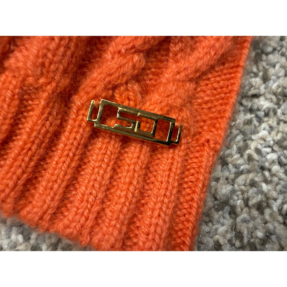 St. John Cardigan Cashmere Small Orange Cable Knit Cropped Collared Sweater - Picture 5 of 8